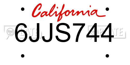 6JJS744 California License Plate
