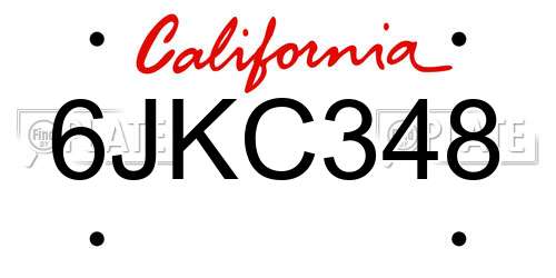 6JKC348 California License Plate