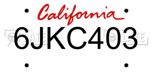 6JKC403 California License Plate