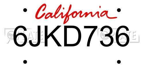 6JKD736 California License Plate