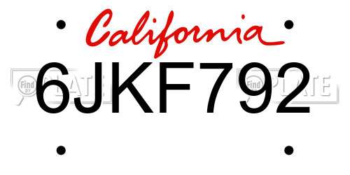 6JKF792 California License Plate