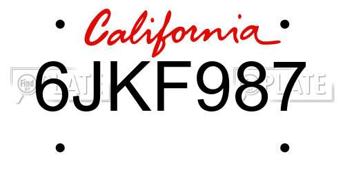 6JKF987 California License Plate