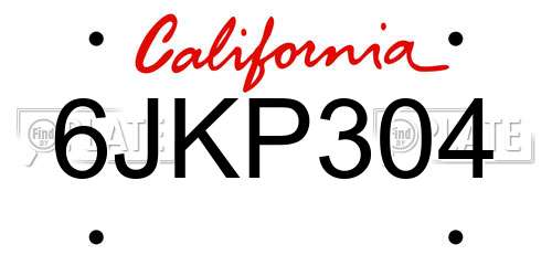 6JKP304 California License Plate
