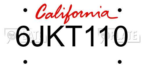 6JKT110 California License Plate