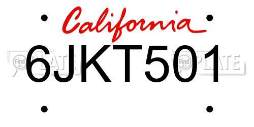 6JKT501 California License Plate