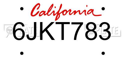 6JKT783 California License Plate