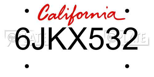 6JKX532 California License Plate
