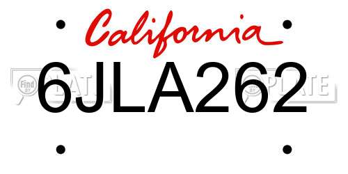 6JLA262 California License Plate