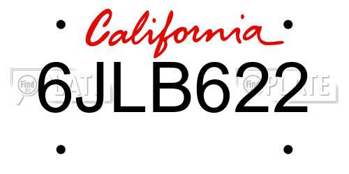 6JLB622 California License Plate