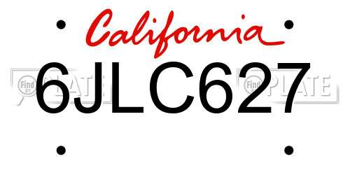 6JLC627 California License Plate