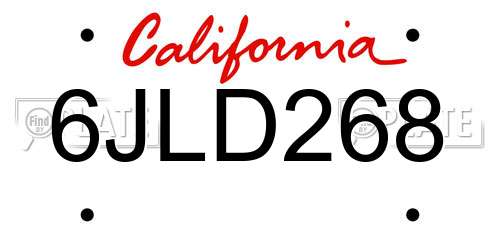 6JLD268 California License Plate