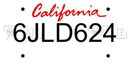 6JLD624 California License Plate