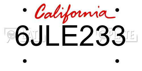 6JLE233 California License Plate