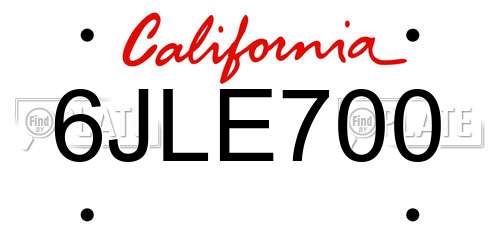 6JLE700 California License Plate