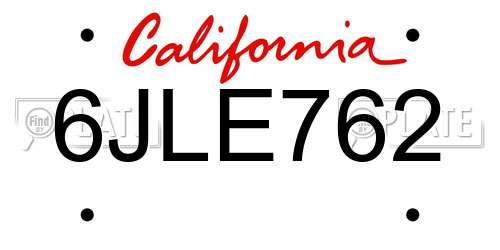 6JLE762 California License Plate