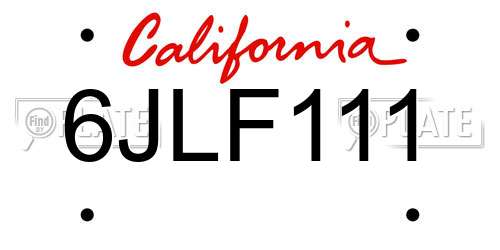 6JLF111 California License Plate