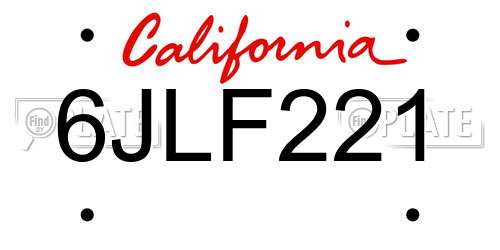 6JLF221 California License Plate