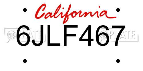 6JLF467 California License Plate