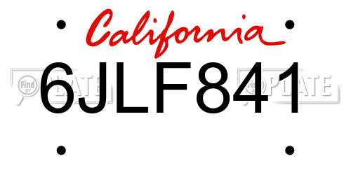 6JLF841 California License Plate