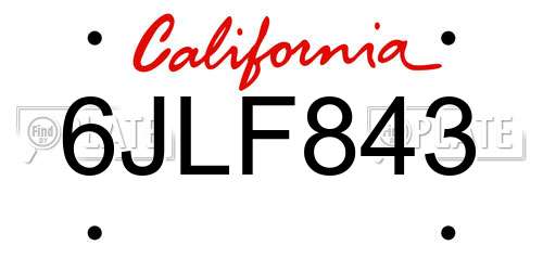 6JLF843 California License Plate