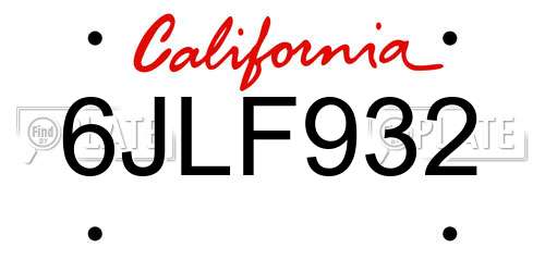 6JLF932 California License Plate