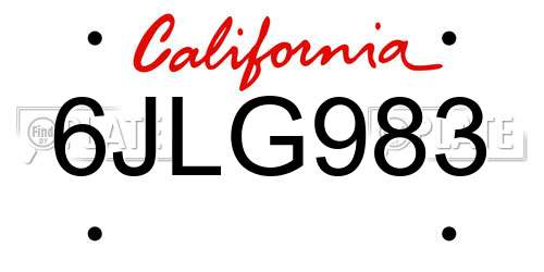 6JLG983 California License Plate