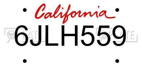 6JLH559 California License Plate