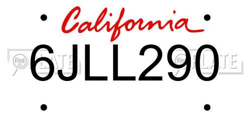 6JLL290 California License Plate