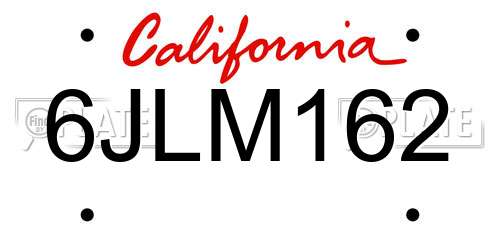 6JLM162 California License Plate