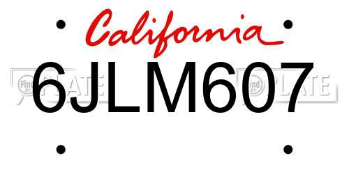 6JLM607 California License Plate