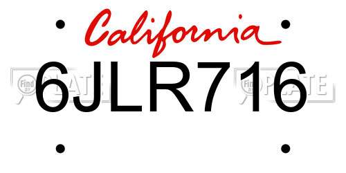 6JLR716 California License Plate