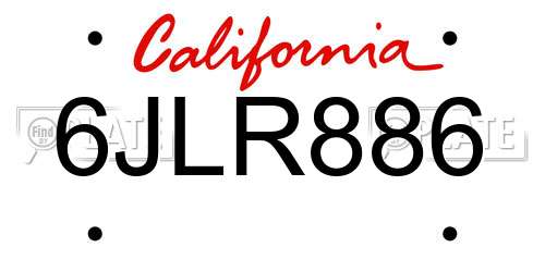 6JLR886 California License Plate