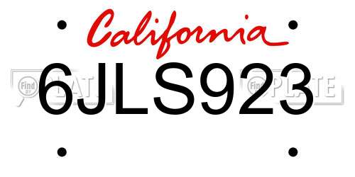 6JLS923 California License Plate
