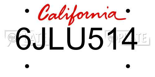6JLU514 California License Plate