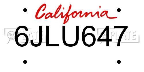 6JLU647 California License Plate