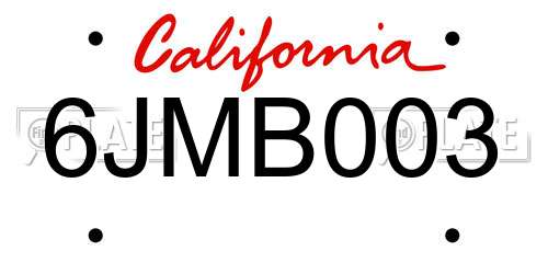 6JMB003 California License Plate