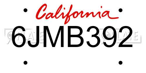 6JMB392 California License Plate