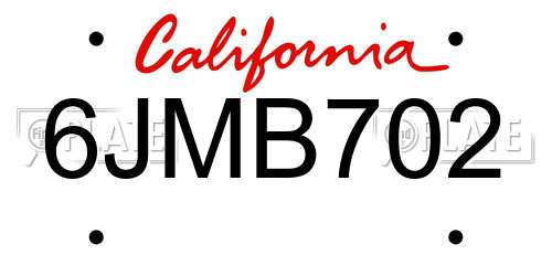 6JMB702 California License Plate