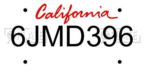 6JMD396 California License Plate