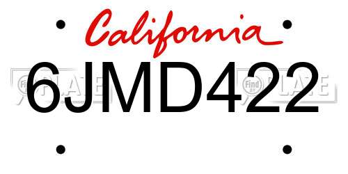 6JMD422 California License Plate