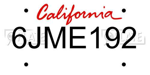 6JME192 California License Plate