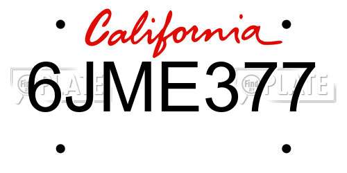 6JME377 California License Plate