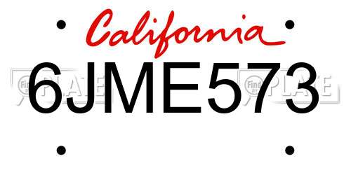 6JME573 California License Plate