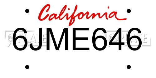 6JME646 California License Plate