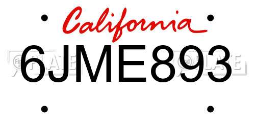 6JME893 California License Plate
