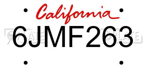 6JMF263 California License Plate