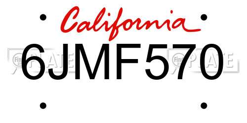 6JMF570 California License Plate