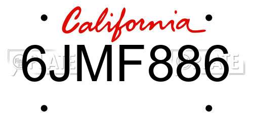 6JMF886 California License Plate