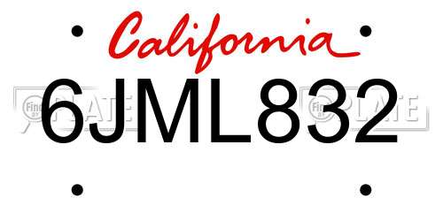 6JML832 California License Plate