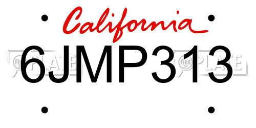 6JMP313 California License Plate